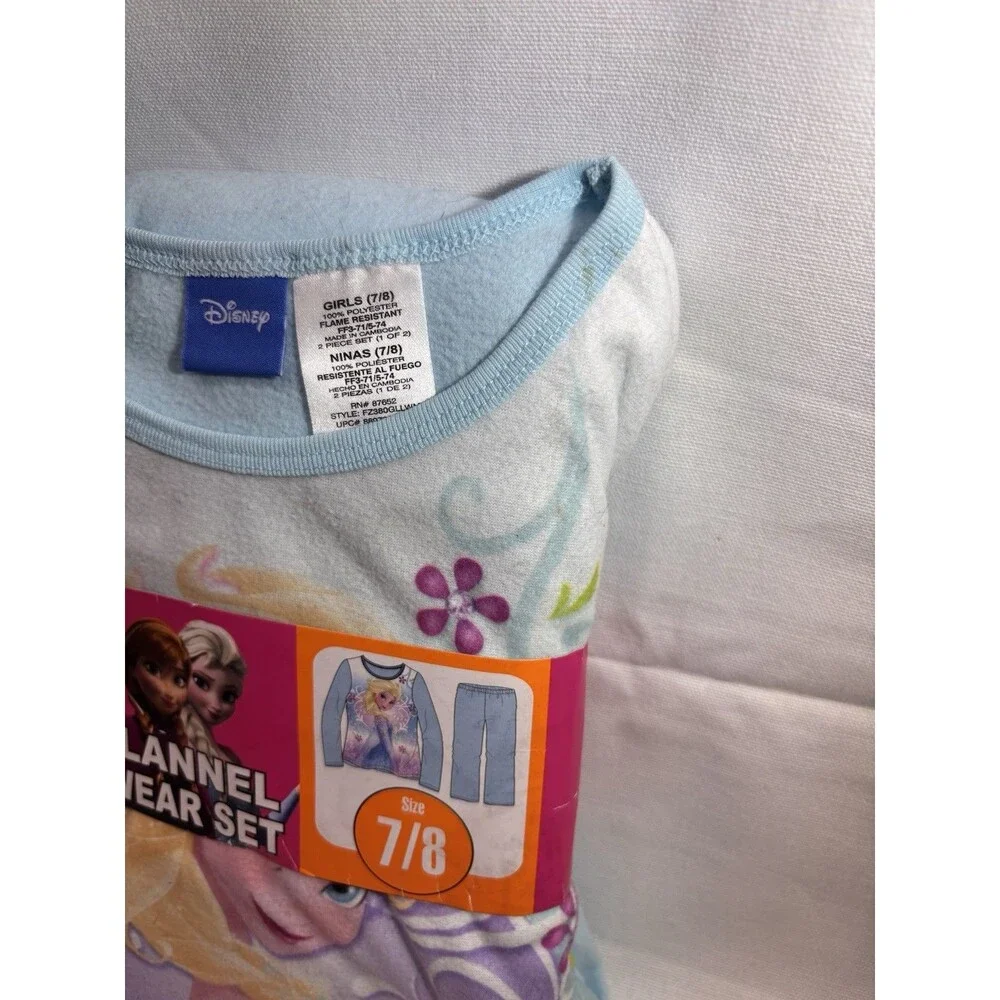 Disney Frozen Girls Flannel Pajama Set 2PC Size 7/8 Elsa Anna Blue Read